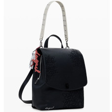 Desigual Embro Patch Small Backpack With Flap And Engravings Black