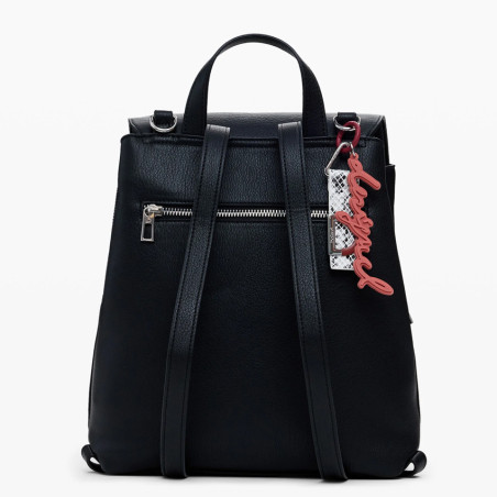 Desigual Embro Patch Small Backpack With Flap And Engravings Black