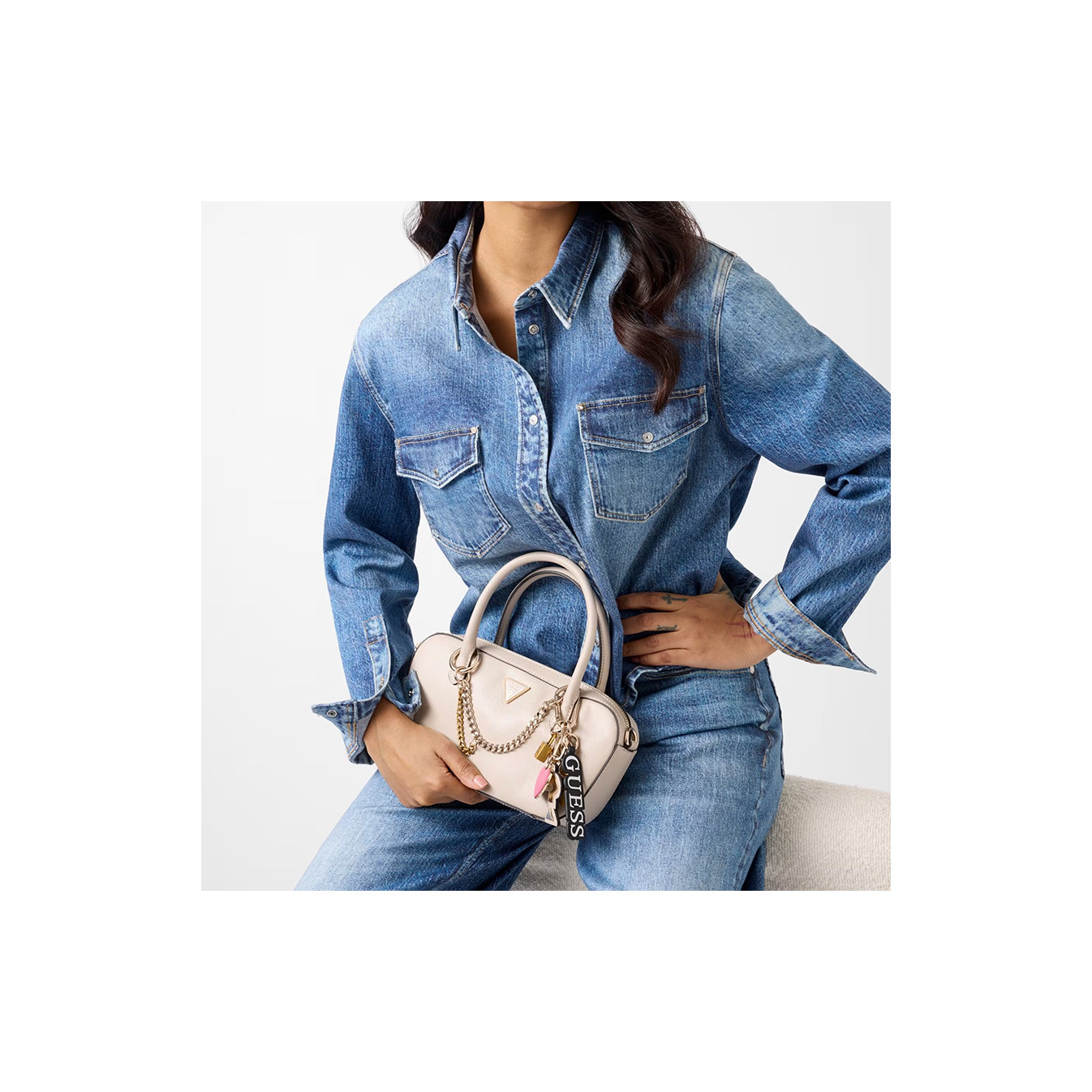 Guess Davina Handbag and Crossbody Charm Latte LTA