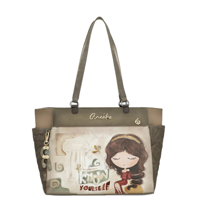 Anekke Muse Shopping Bag with Colorful Patterns Khaki
