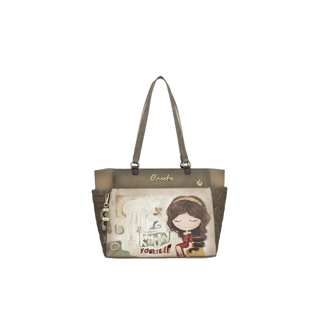 Anekke Muse Shopping Bag with Colorful Patterns Khaki