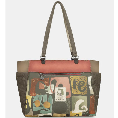 Anekke Muse Shopping Bag with Colorful Patterns Khaki