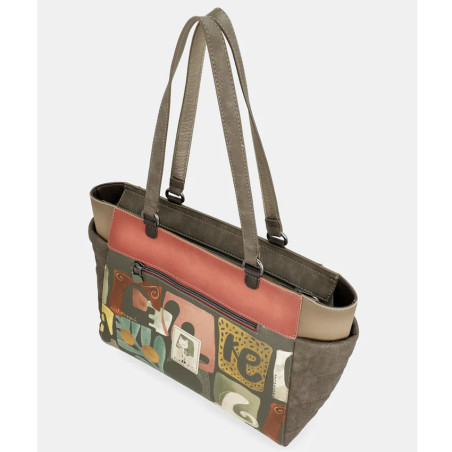 Anekke Muse Shopping Bag with Colorful Patterns Khaki