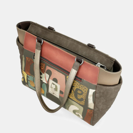 Anekke Muse Shopping Bag with Colorful Patterns Khaki