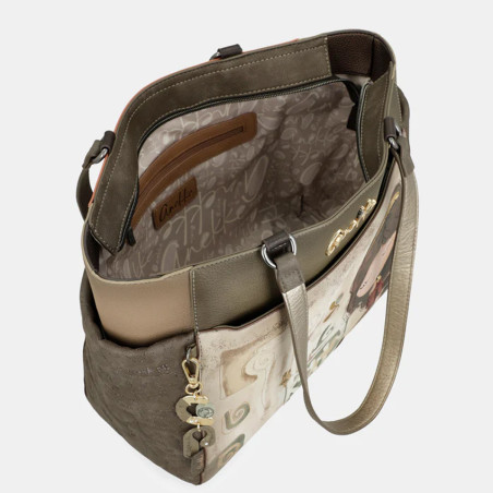 Anekke Muse Shopping Bag with Colorful Patterns Khaki