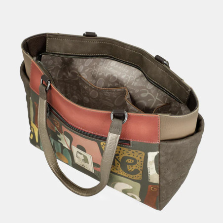 Anekke Muse Shopping Bag with Colorful Patterns Khaki