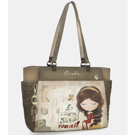 Anekke Muse Shopping Bag with Colorful Patterns Khaki