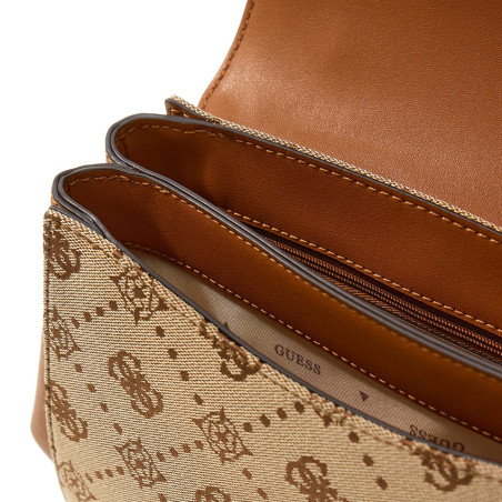 Guess Melinda Logo Handbag with Flap Latte Logo
