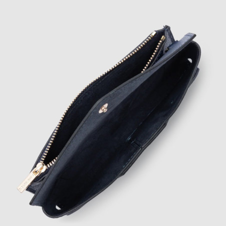 Lancaster Sierra Pochette Organisée En Cuir Grainé 138-015 Bleu Foncé ouvert