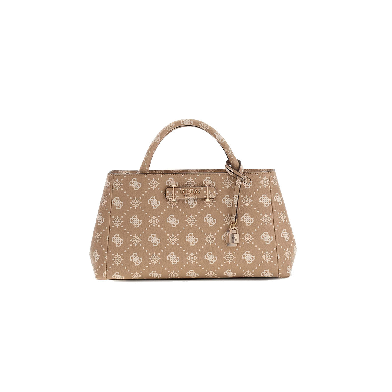 Guess Carrie Logo Handbag with Dark Brown Logos