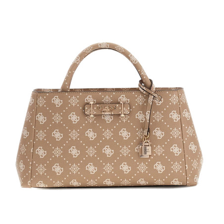 Guess Carrie Logo Handbag with Dark Brown Logos