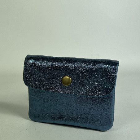 Farfouillette Porte-monnaie compact Cuir PM Bleu côté