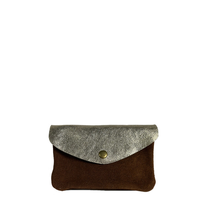 Farfouillette Large Coin Purse in Suede Choco / Gold