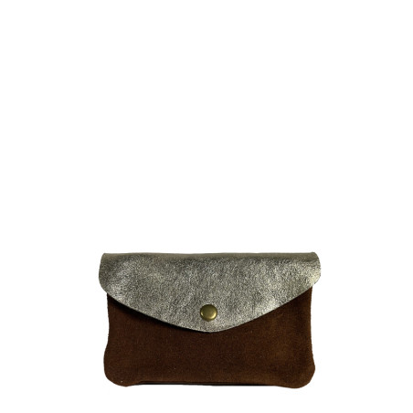Farfouillette Grand Porte-Monnaie En Daim Choco / Doré