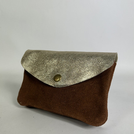Farfouillette Large Coin Purse in Suede Choco / Gold