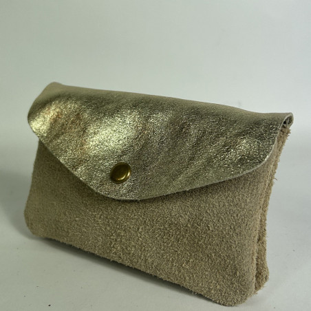 Farfouillette Grand Porte-Monnaie En Daim Naturel / Doré côté