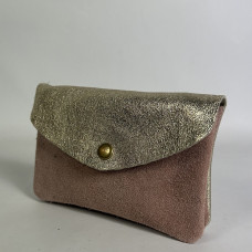 Farfouillette Large Suede Wallet Pale Pink / Gold