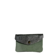 Farfouillette Large Coin Purse in Suede Water Green / Silver