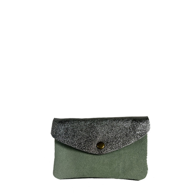Farfouillette Large Coin Purse in Suede Water Green / Silver