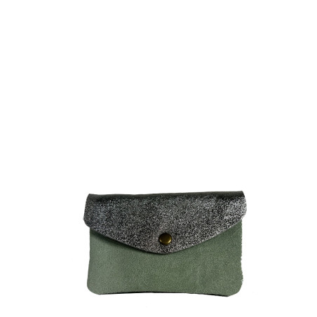 Farfouillette Grand Porte-Monnaie En Daim Vert D'eau / Argenté