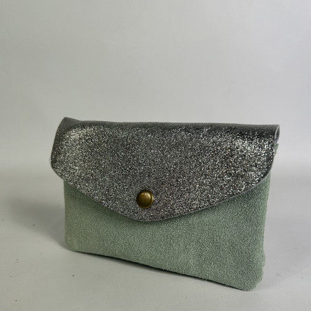 Farfouillette Large Coin Purse in Suede Water Green / Silver