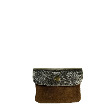 Farfouillette Petit Porte-Monnaie En Daim Choco / Doré