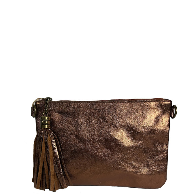 Farfouillette Smooth Shiny Leather Wedding Clutch Bronze