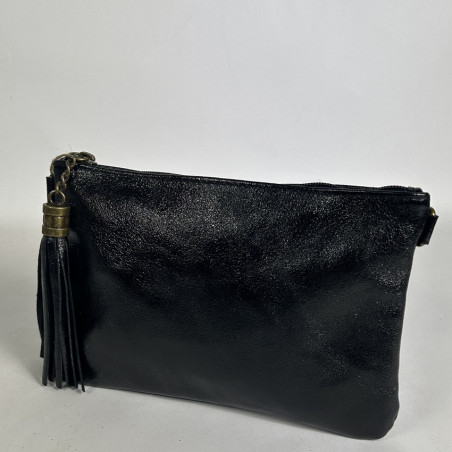 Farfouillette Smooth Shiny Leather Wedding Pouch Black