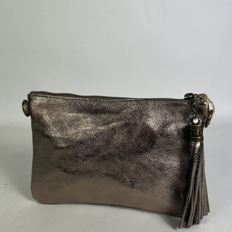 Farfouillette Smooth Shiny Leather Wedding Pouch Taupe