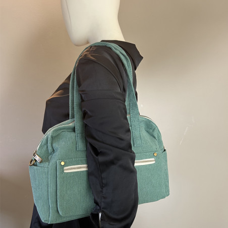 Farfouillette Sac Shopping En Velours Celadon porté