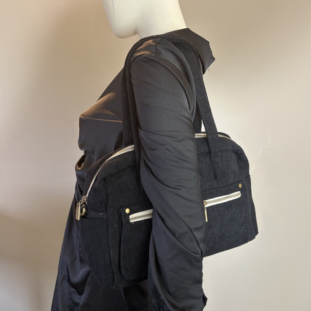 Farfouillette Sac Shopping En Velours Noir porté