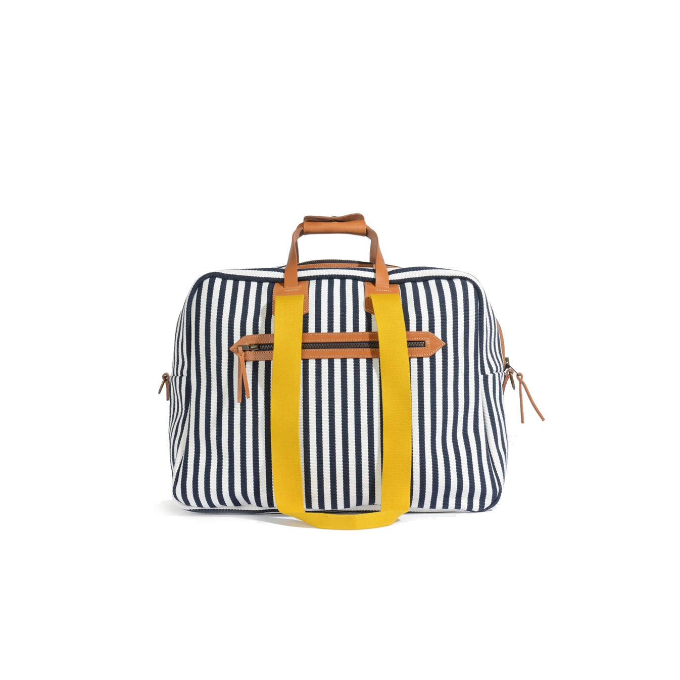 Bleu de Chauffe Sac de Voyage Cabine Aviateur Missak Cuir Et Toile Rayures D Eté