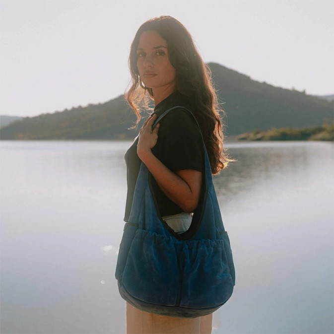 Bleu de Chauffe Paula Satchel Suede Leather Blue Agate