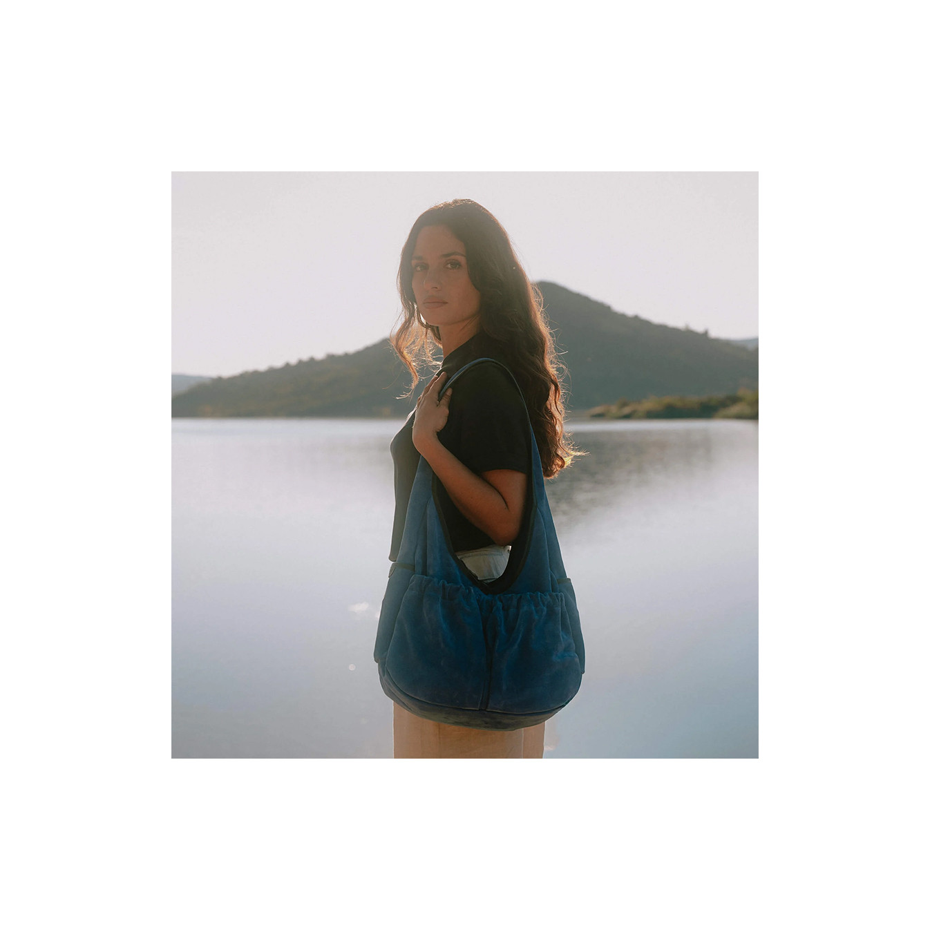 Bleu de Chauffe Paula Satchel Suede Leather Blue Agate