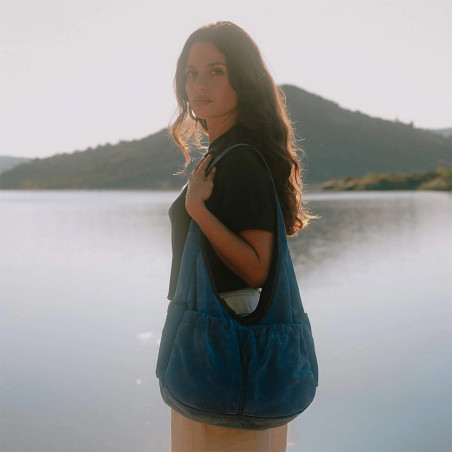 Bleu de Chauffe Paula Satchel Suede Leather Blue Agate
