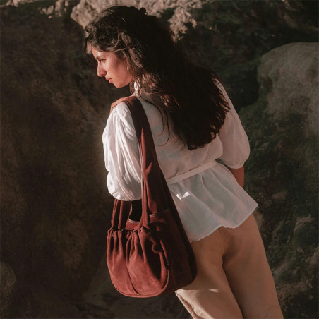 Bleu de Chauffe Paula Satchel Suede Leather Ruby Brown
