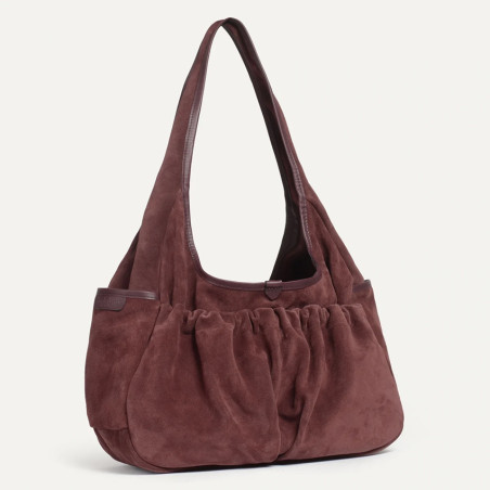 Bleu de Chauffe Paula Satchel Suede Leather Ruby Brown