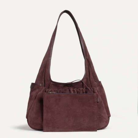 Bleu de Chauffe Paula Satchel Suede Leather Ruby Brown