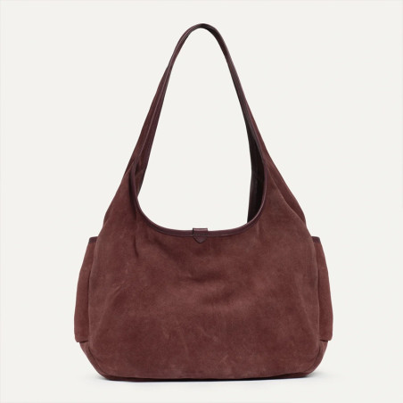 Bleu de Chauffe Paula Satchel Suede Leather Ruby Brown
