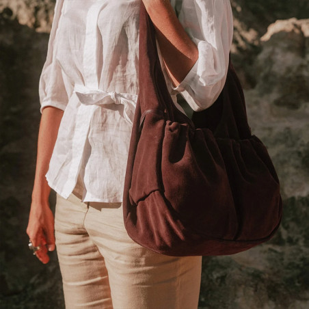 Bleu de Chauffe Paula Satchel Suede Leather Ruby Brown