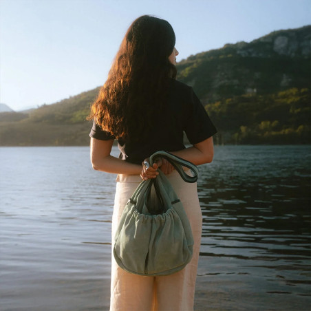 Bleu de Chauffe Paula Satchel Suede Leather Vert Jade