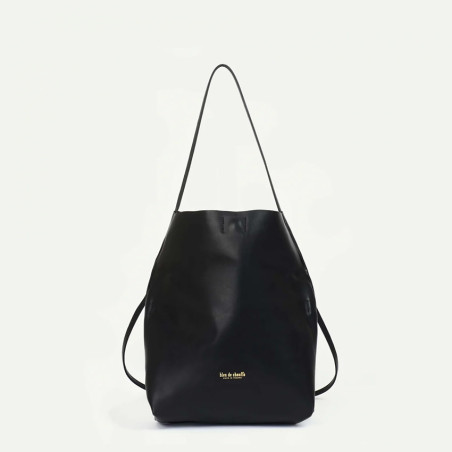 Bleu de Chauffe Sac Double Porté Mission Cuir Lisse Noir dos