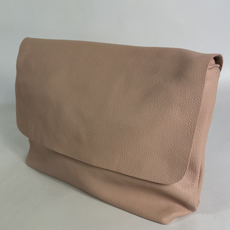Farfouillette Grand Sac Porté Travers A Rabat Et Similicuir Effet Grainé Rose côté