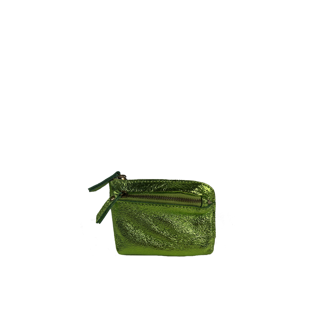 Farfouillette Petit Coin Purse In Crumpled Shiny Leather Anis
