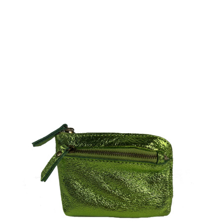 Farfouillette Petit Coin Purse In Crumpled Shiny Leather Anis