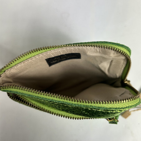 Farfouillette Petit Coin Purse In Crumpled Shiny Leather Anis