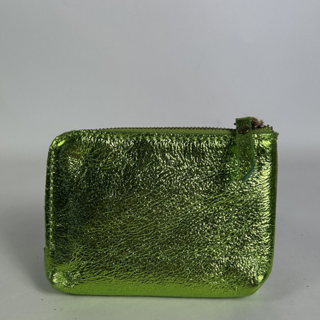 Farfouillette Petit Coin Purse In Crumpled Shiny Leather Anis