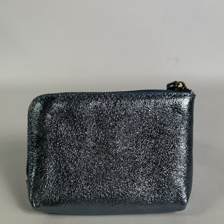 Farfouillette Petit Coin Purse In Crumpled Shiny Leather Jean