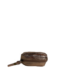 Farfouillette Small Crumpled Shiny Leather Coin Purse Champagne