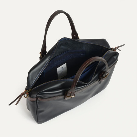 Business Ledger Leather Liscio Black Bag in Navy Blue